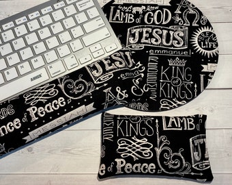 Jesus Christian Mouse pad set - RICE mouse wrist rest and/or keyboard rest - coworker gift, office accessories, desk, cubical decor