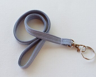 Skinny Lanyard ID Badge Holder - gray - THINNER design  - Lobster clasp and key ring