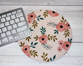 Mouse Pad mouse pad / Mat - blush pink FLORAL FLOWERS round or rectangle neutral aesthetic office accessories desk home decor