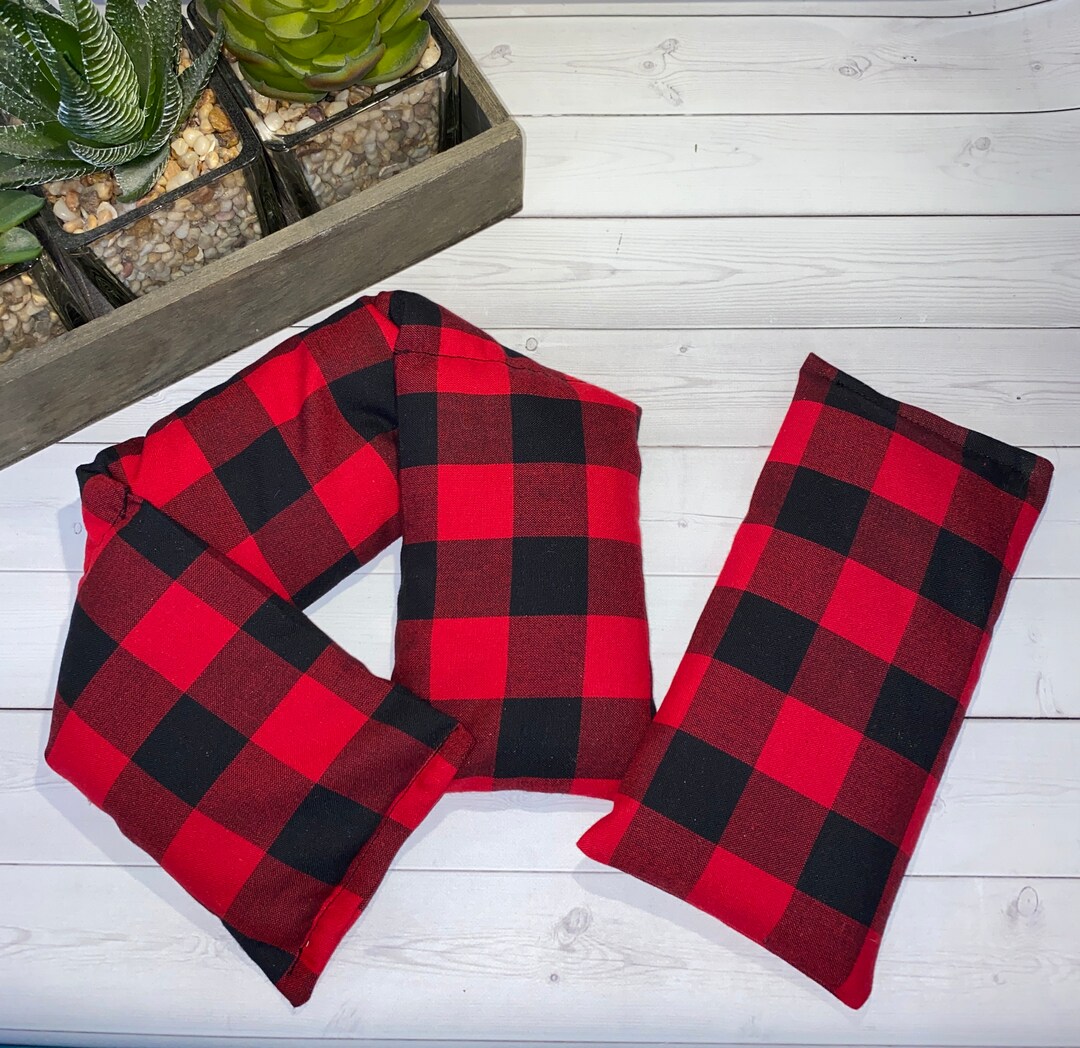 Flax Seed Neck Shoulder Wrap Warmer Eye Pillow Red Black Plaid Heat