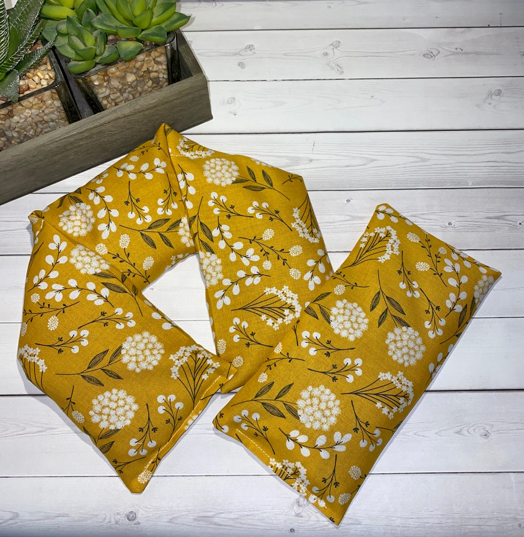 Flax Seed Neck Shoulder Wrap Warmer Eye Pillow Mustard Yellow Flowers
