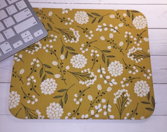 Mouse Pad mousepad / Mat - Rectangle or round - mustard floral home office decor coworker gift