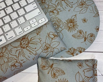 Sketched flowers minimalist mouse pad Keyboard rest and or WRIST REST floral MousePad set - floral coworker gift - office Desk Accessories