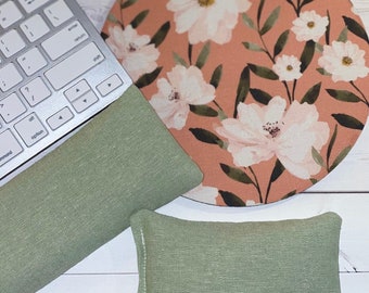 Blossoms floral Mouse pad set - mouse wrist rest and/or keyboard rest - coworker gift, teacher under 50, office accessories, desk