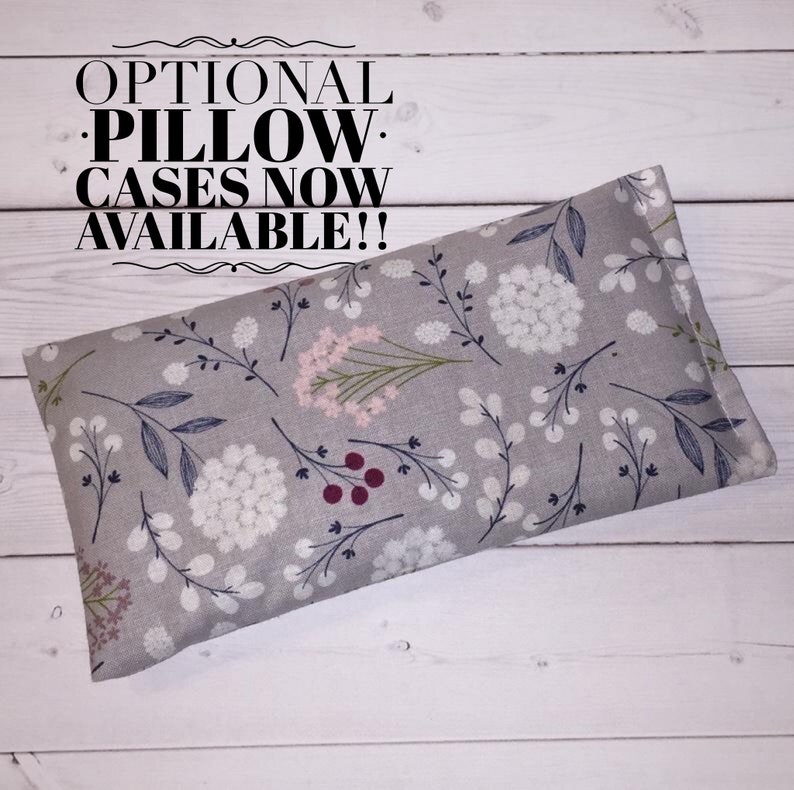 Eye Pillow lavender flax seeds heat pack aromatherapy gray floral mask spa relaxation stress relief  peppermint 