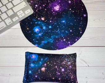 Space mousepad and wrist rest, cosmic wrist support, Christmas gift for boyfriend, coworker gift, gift for boss, flax wrist rest, scented