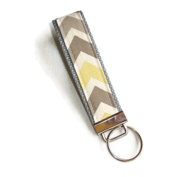 Key FOB / KeyChain / Wristlet  - Sunny Chevron - yellow, gray - Zig Zag