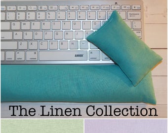 Linen - Mouse pad set - mouse wrist rest and/or keyboard rest - aqua, seafoam, orchid coworker gift, under 50, office accessories graduation