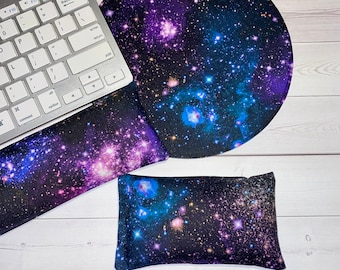 space Mouse pad set - mouse wrist rest and/or keyboard rest - cosmic outer space, office accessories, desk, cubical decor