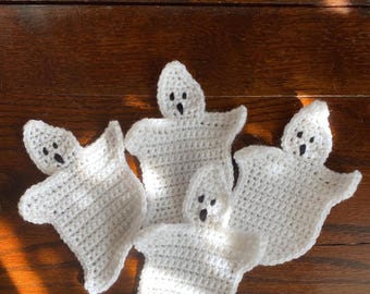 Crochet Ghost Coasters: Halloween Drink Coasters, Set of 4