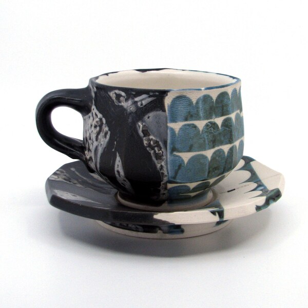 Cup and Saucer Set | Cappuccino Cup | Pottery Coffee Mugs | Handthrown Pottery | Footed Mug | Ceramic Mug | Cup and Saucer | Boho | Mugs