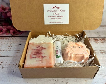 Pamper Yourself with our Self Care Gift Box: Handmade Soap, Bath Bomb, and Lip Balm Set- Personalized Gift