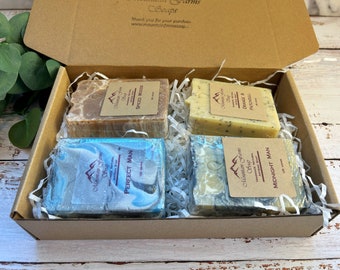 Men's Soap Gift Box Set of 4-Handmade Artisan Soaps-Self Care Box For Him-Organic Shea Butter Soap-Eco-Friendly