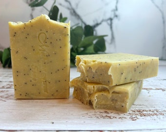 Lemongrass and Poppyseed Natural Soap  - Artisan Zero Waste Soap - Essential Oil Soap - Vegan Soap-Organic Shea Butter