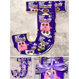 CUALQUIER LETRA / CHOCOLATE - Botones Cadburys rellenables Ramo de dulces Kinder Regalo Día de San Valentín Cumpleaños de la madre Pascua Padre Para él Ella