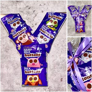 CUALQUIER LETRA / CHOCOLATE - Botones Cadburys rellenables Ramo de dulces Kinder Regalo Día de San Valentín Cumpleaños de la madre Pascua Padre Para él Ella