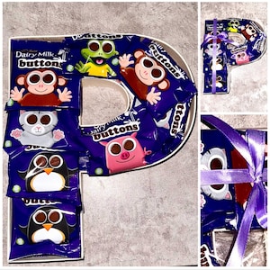 CUALQUIER LETRA / CHOCOLATE - Botones Cadburys rellenables Ramo de dulces Kinder Regalo Día de San Valentín Cumpleaños de la madre Pascua Padre Para él Ella