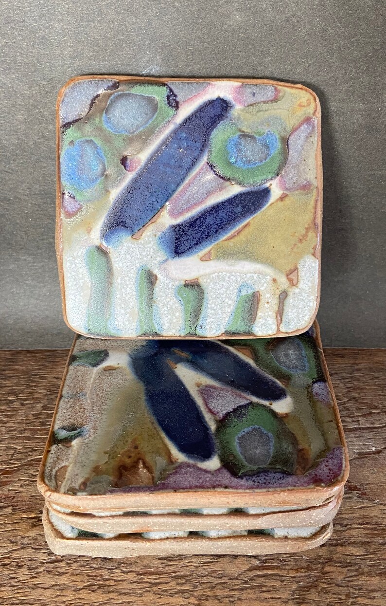 Set of 4 Handmade Pottery Coasters Etsy