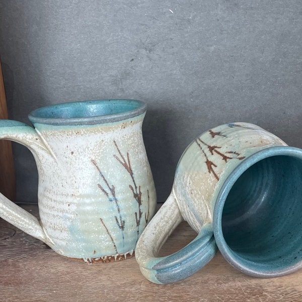 Handmade mug Stoneware pottery 14 oz Wheat design