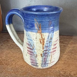 Handmade mug 12 oz  Wheat design with blue inside