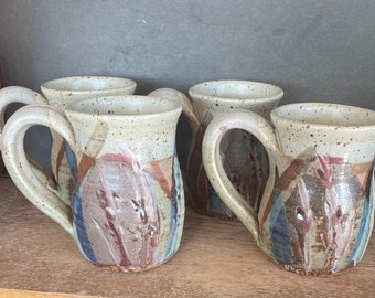 Handmade mug Stoneware pottery 12 oz Wheat design