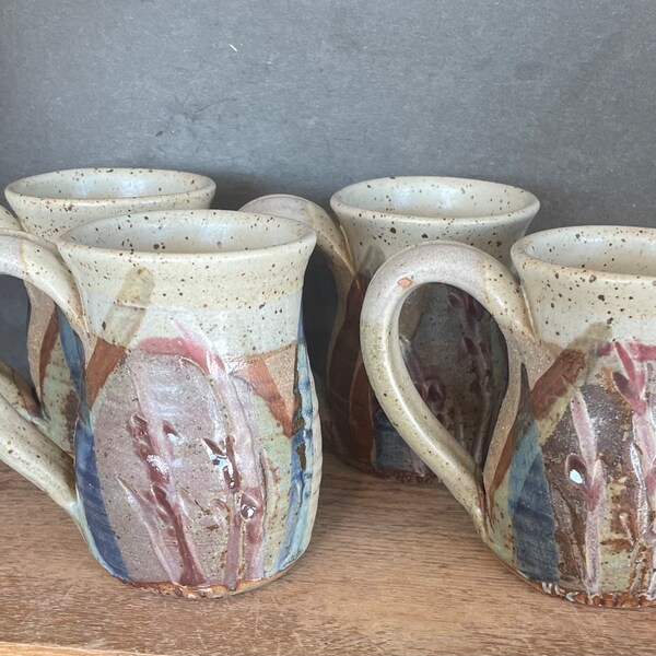 Handmade mug Stoneware pottery 12 oz Wheat design