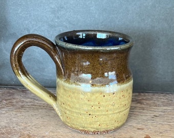 Handmade mug Stoneware pottery 13 oz Desert Sun with blue inside