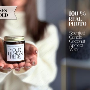 Printify Scented Candle Mockup, Coconut Damasco Wax 4oz, POD, Principais Características, Visão Geral de Aromas, Foto Real, Âmbar