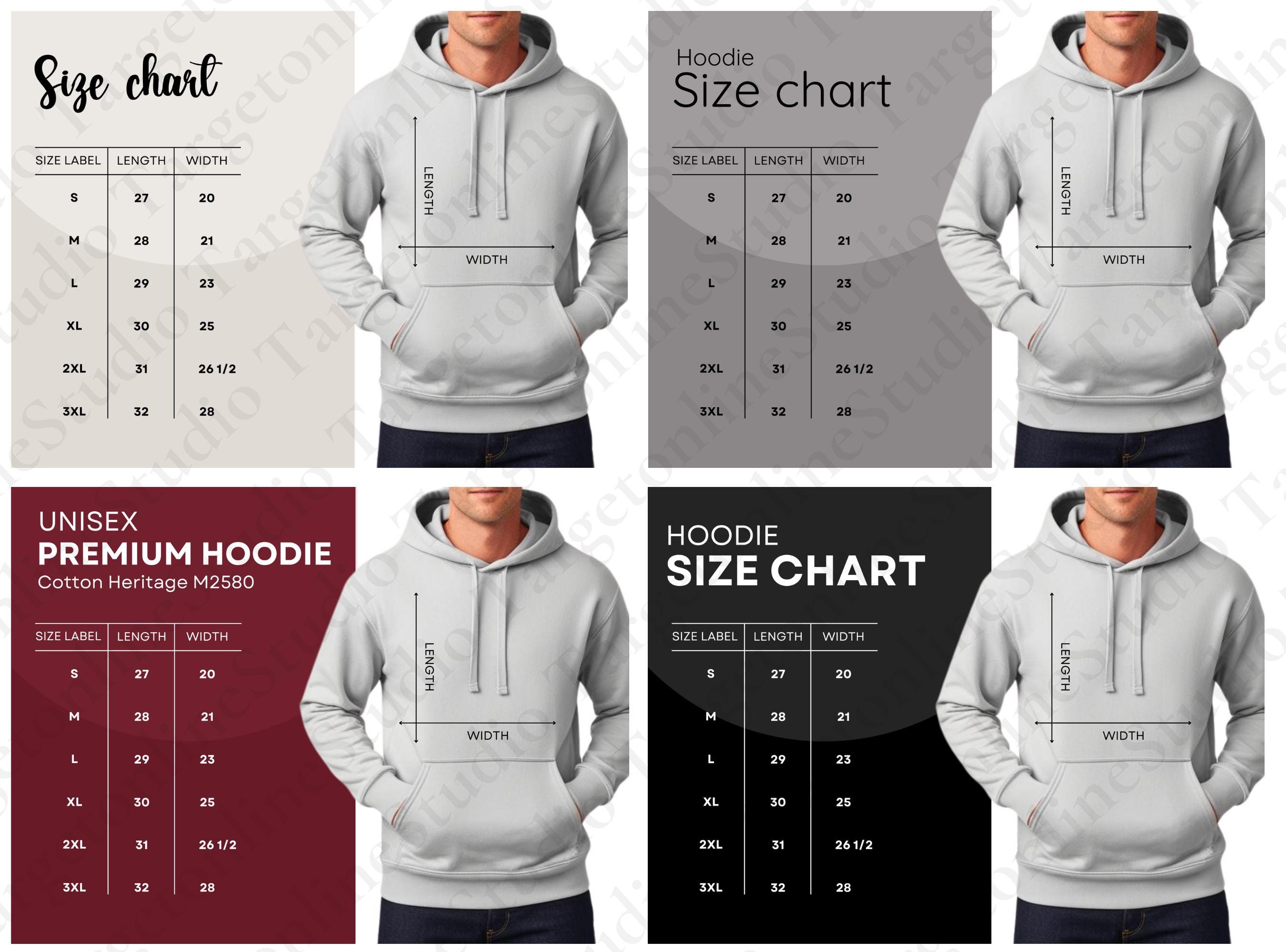 Unisex Hoodie Size Chart: Cotton Heritage M2580 (Digital Download)
