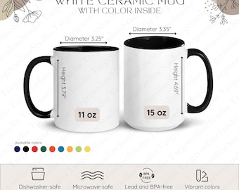 Guide des tailles de tasses imprimables : Comparaison de 11 oz et 15 oz (PNG, modèle Canva)