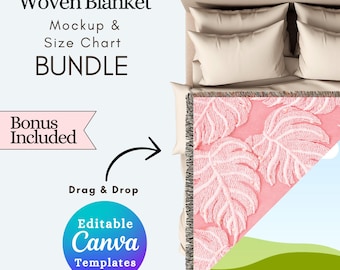 Woven Blanket Mockup Template: Editable Canva Size Chart (Digital Download)