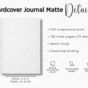 Printify hardcover dagboek mat maattabel, hardcover dagboek onderhoudskaart, gids voor notebooks, digitale download