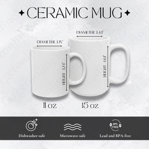 サイズ表 11 オンス & 15 オンス セラミックマグ、コーヒーマグの洗浄ガイド、白いマグのお手入れ方法、Printify モックアップのサイズ比較、すぐに使える