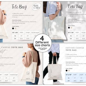 Printify Liberty OAD113 Bag, Tabela de tamanhos de mockup de sacola de lona de algodão, Guia de tamanhos de sacola natural, Detalhes do produto, Instruções de cuidados