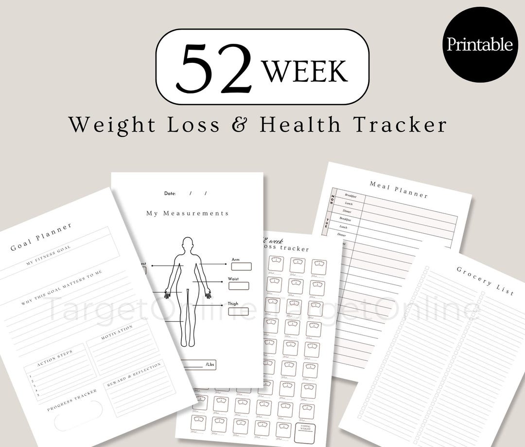 52 Week Weight Tracker Printable & Fillable, Weight Loss, Starting ...