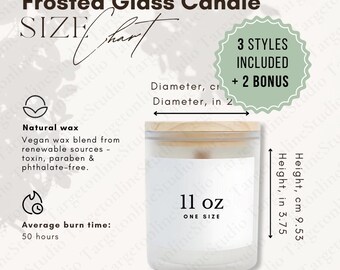 Guide du tableau des tailles de bougies : verre dépoli 11 oz, parfums et caractéristiques (téléchargement numérique)