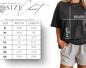 Comfort Colors 1717 Size Chart: T-Shirt Sizing Guide (PNG)