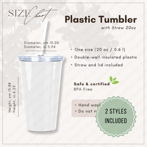 Storlekstabell och skötselguide för 20oz plasttumbler (digital nedladdning)