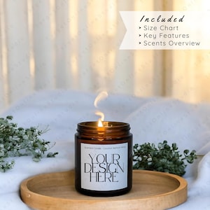 Printify Amber Scented Candle Mockup, Coconut Damasco Wax 4oz, POD Candle Template, Principais Características, Visão Geral de Aromas, Tamanho Printify