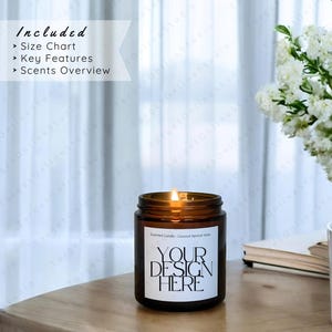 Printify Amber Scented Candle Mockup, Coconut Damasco Wax 4oz, POD Candle Template, Principais Características, Visão Geral de Aromas, Tamanho Printify