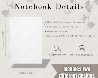 Spiral Notebook Size Chart: White Metal, Ruled Lines (Digital Download)