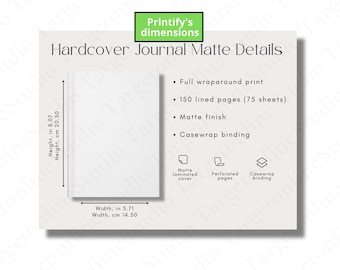 Printify Hardcover Journal Matte Size Chart (Digital Download)