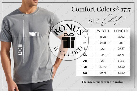 Comfort Colors 1717 Size Chart: T-shirt Sizing Guide (PNG) - Etsy