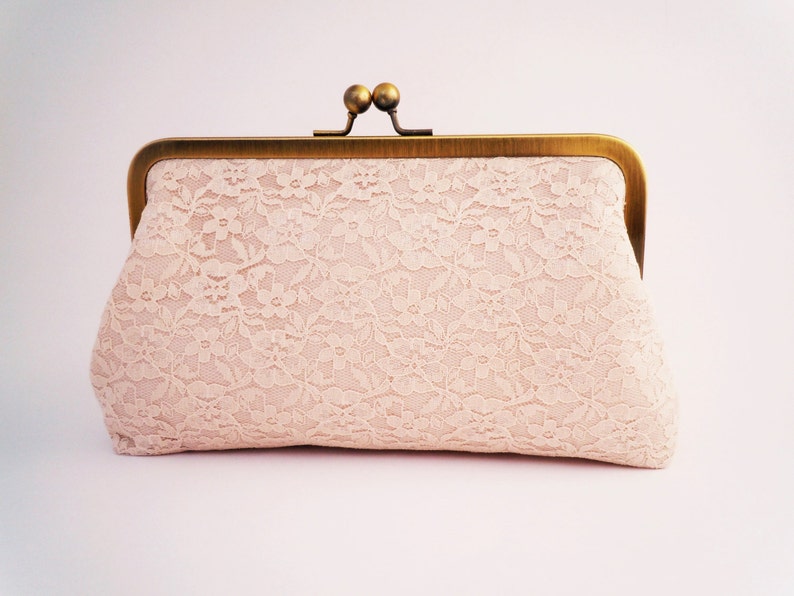 Wedding Clutch, Bridal Purse, Blush Lace, White Lace, Makeup Bag, Bridesmaids Gift, MOTB Gift, Mother of the Groom Gift image 3