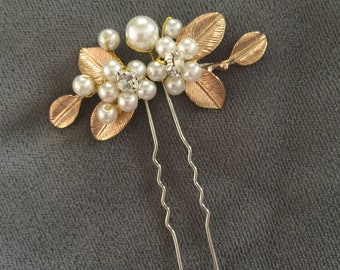 Wedding Hair Accessories | Pearl Bridal Comb | Gold Hairpin | Rhinestone Hair Pins | Golden Bridal Headpiece | Gold Leaf