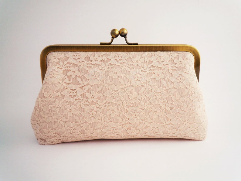 Wedding Clutch, Bridal Purse, Blush Lace, White Lace, Makeup Bag, Bridesmaids Gift, MOTB Gift, Mother of the Groom Gift image 2