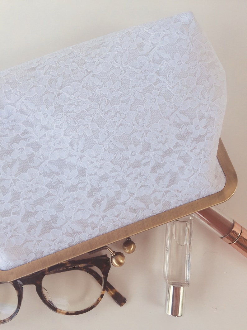 Wedding Clutch, Bridal Purse, Blush Lace, White Lace, Makeup Bag, Bridesmaids Gift, MOTB Gift, Mother of the Groom Gift image 9