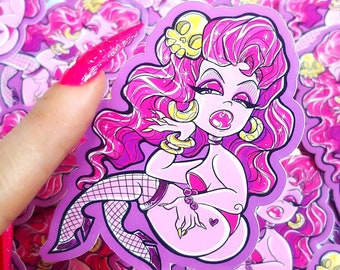 Pink Goth Pinup Girl Sticker