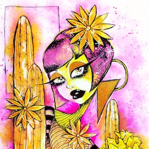 neon desert goth girl art print