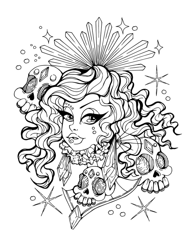 Ice Queen Winter Snow Flake Coloring Page Printable Instant Etsy